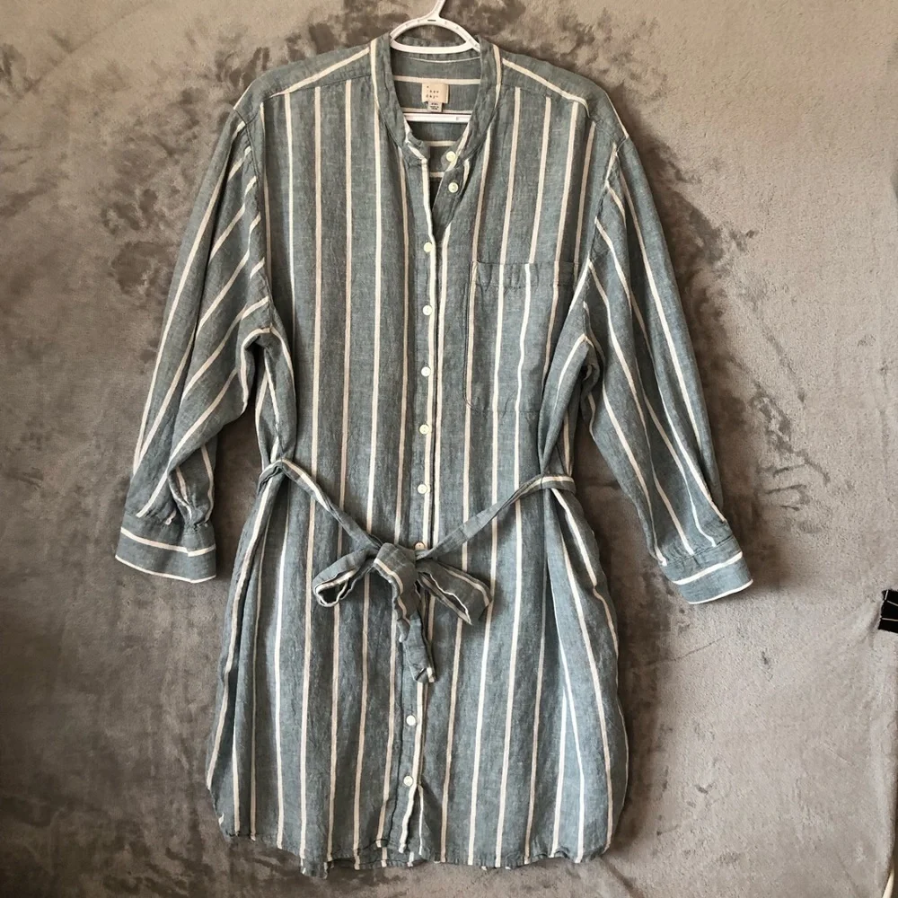 A New Day Green Striped Button-Up Dress Size XXL Plus